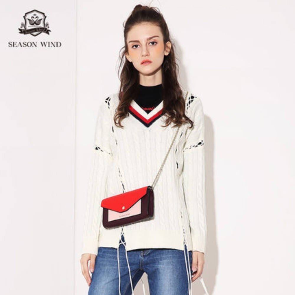NWT Lace-up V-neck Varsity Sweater